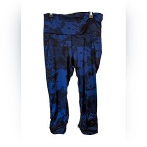 XXL High waist cropped leggings, blue & black print, NWT